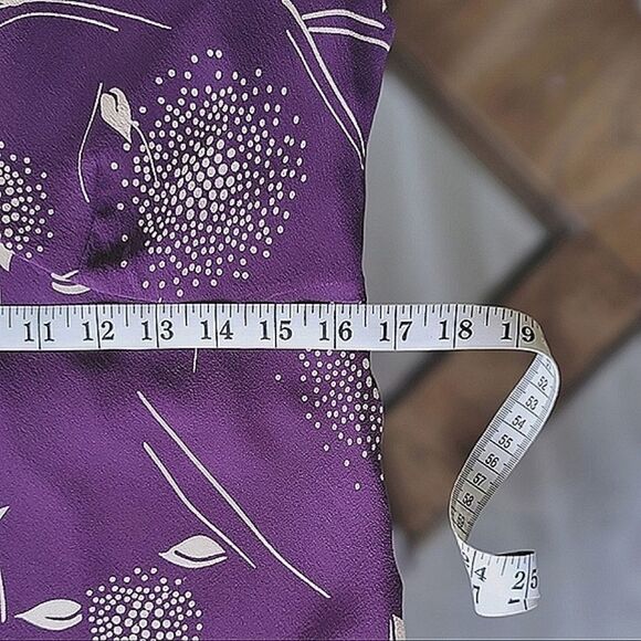 Vtg Y2K plum silk chiffon floral print sleeveless midi dress - Picture 9 of 14